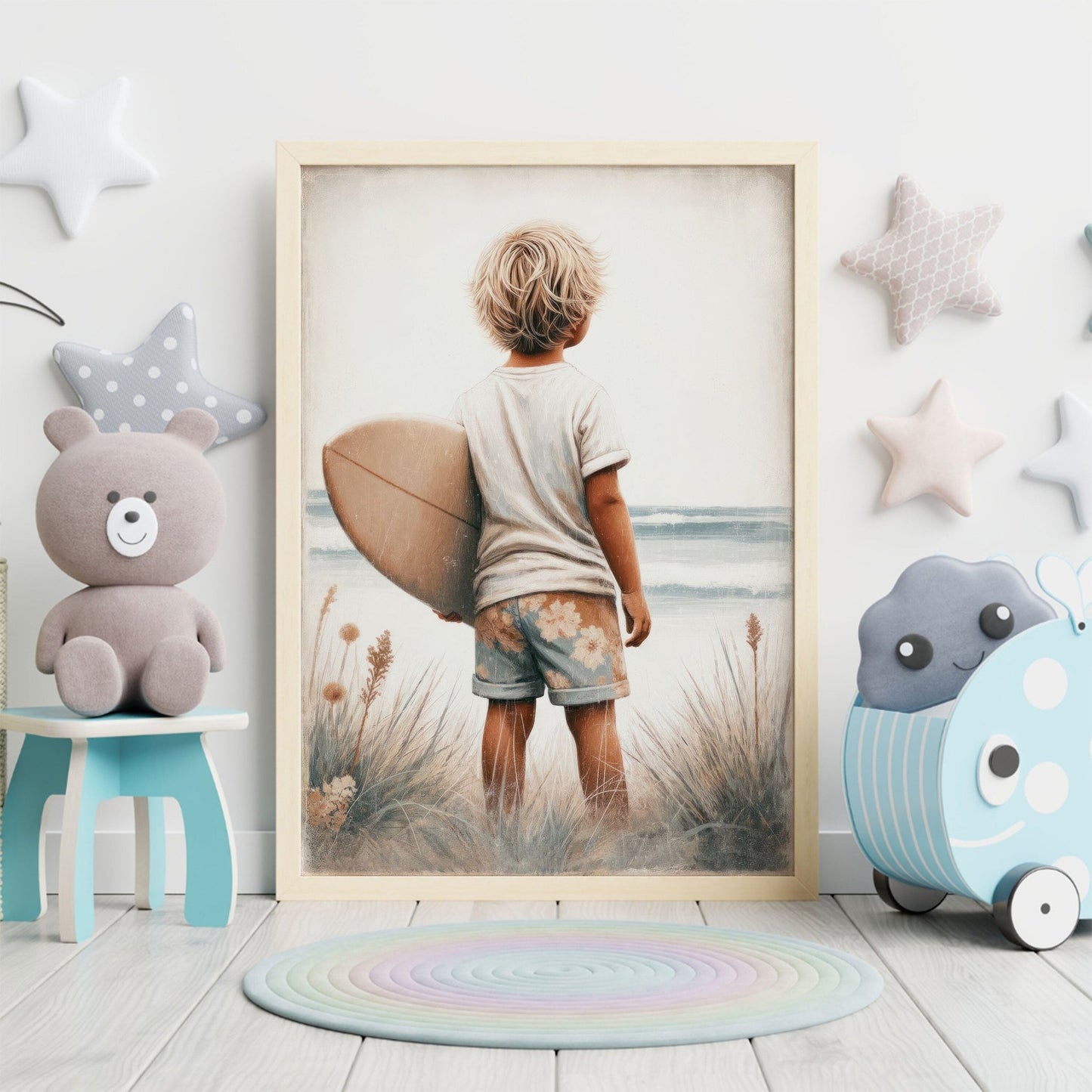 Surfing Nursery Decor, Surfer Boy Print, Beach Themed Room Art - WildfieldPrints