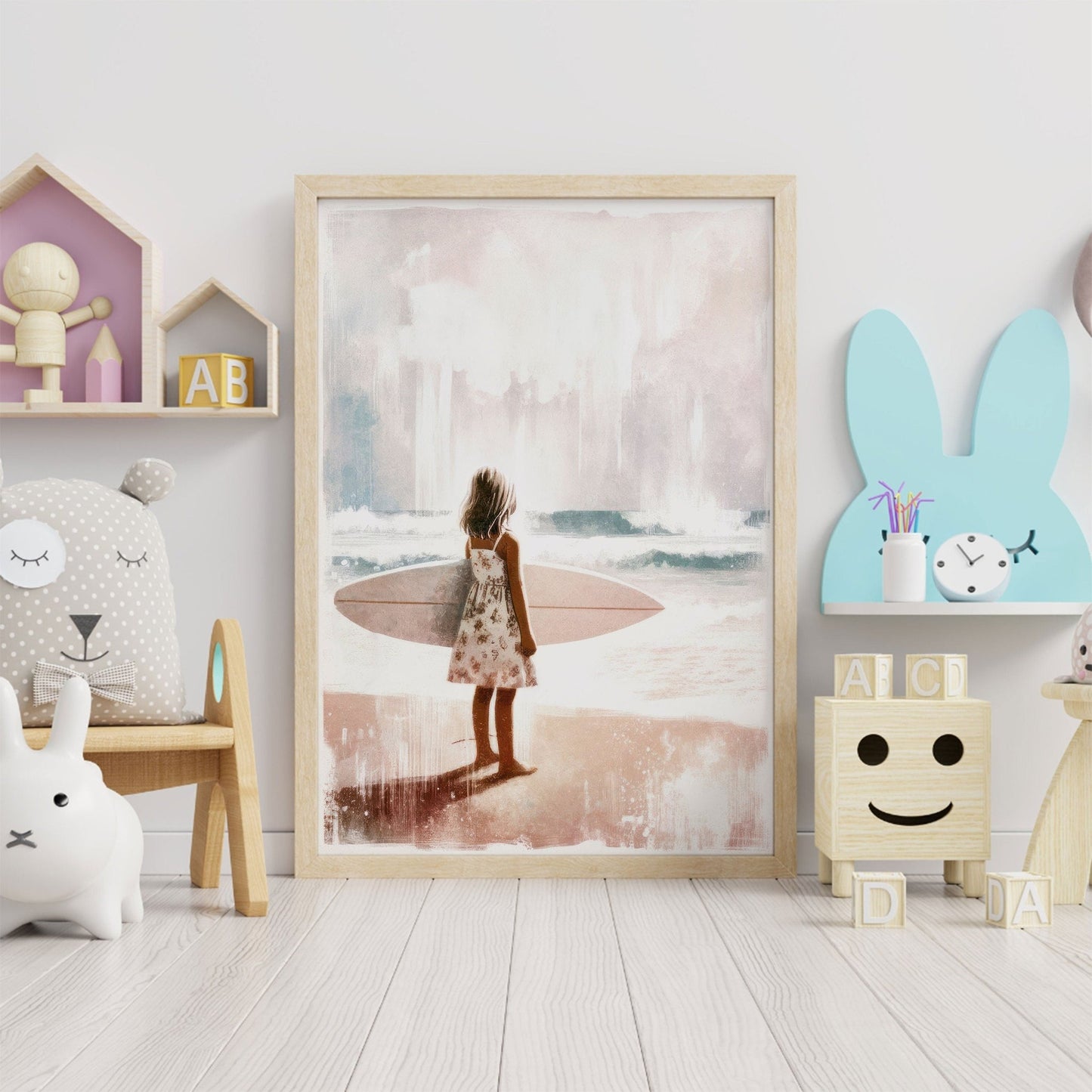 Surfing Nursery Decor, Surfer Girl Beach Art, Kids Surf Theme Decor - WildfieldPrints