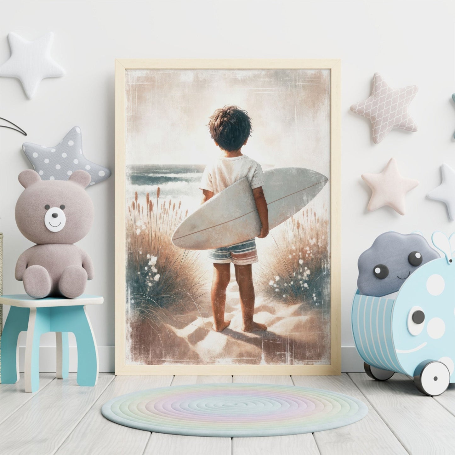 Surfing Nursery Print, Surfer Boy Wall Art, Beach Theme Decor - WildfieldPrints