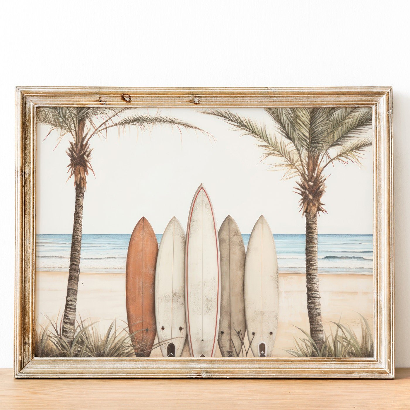 Surfing Wall Art, Tropical Beach Decor, Surfboard and Palm Prints - WildfieldPrints