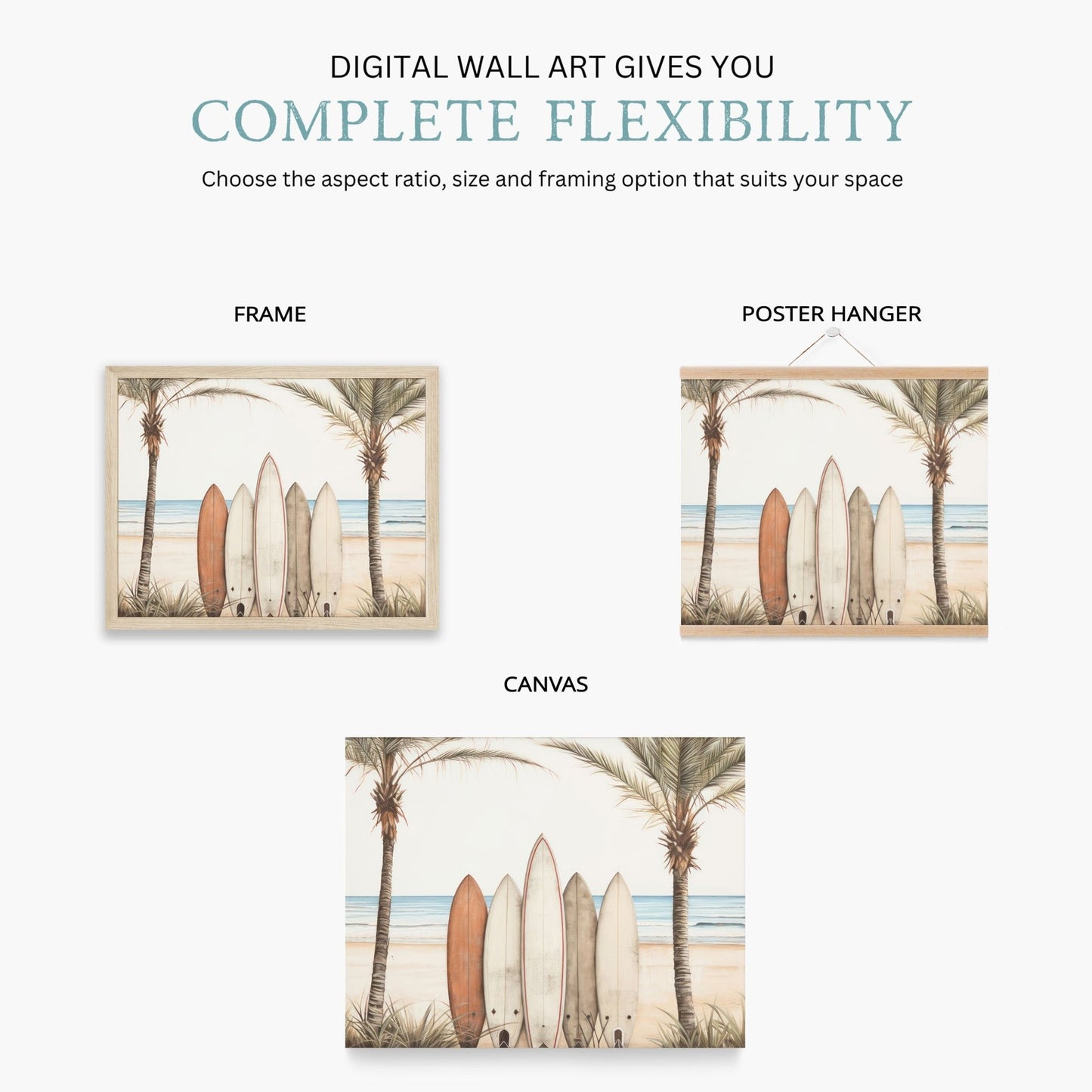 Surfing Wall Art, Tropical Beach Decor, Surfboard and Palm Prints - WildfieldPrints