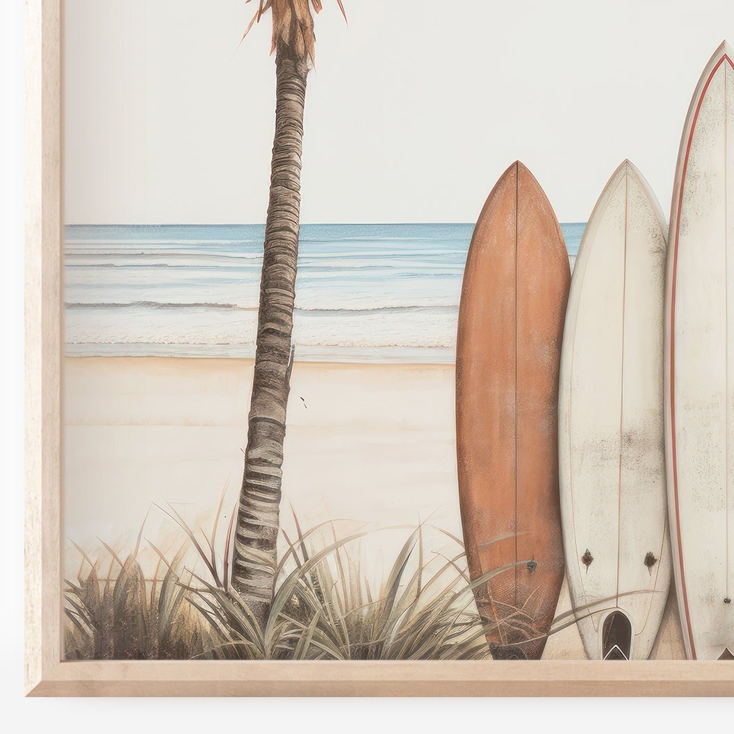 Surfing Wall Art, Tropical Beach Decor, Surfboard and Palm Prints - WildfieldPrints