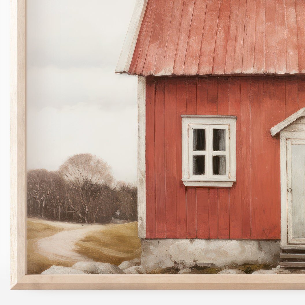 Swedish Cottage Print, Rustic Country House Art, Farmhouse Home Decor - WildfieldPrints
