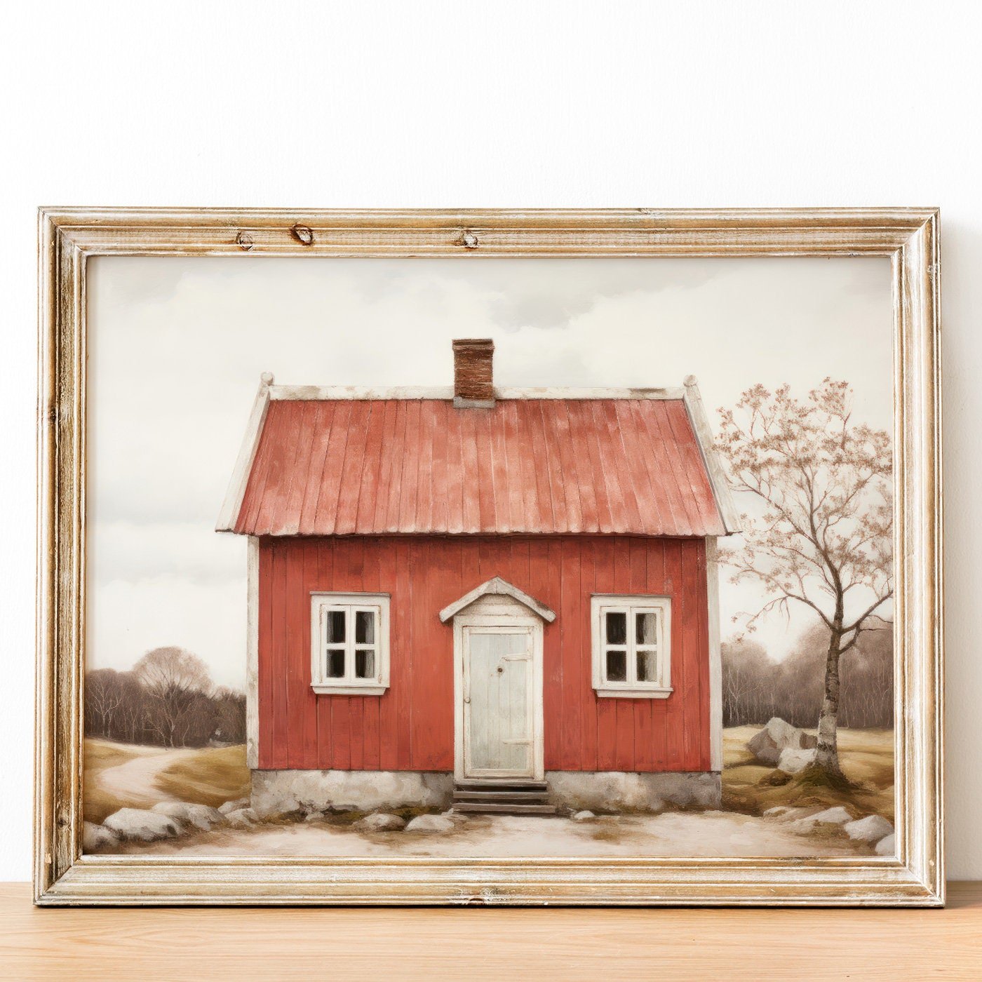 Swedish Cottage Print, Rustic Country House Art, Farmhouse Home Decor - WildfieldPrints