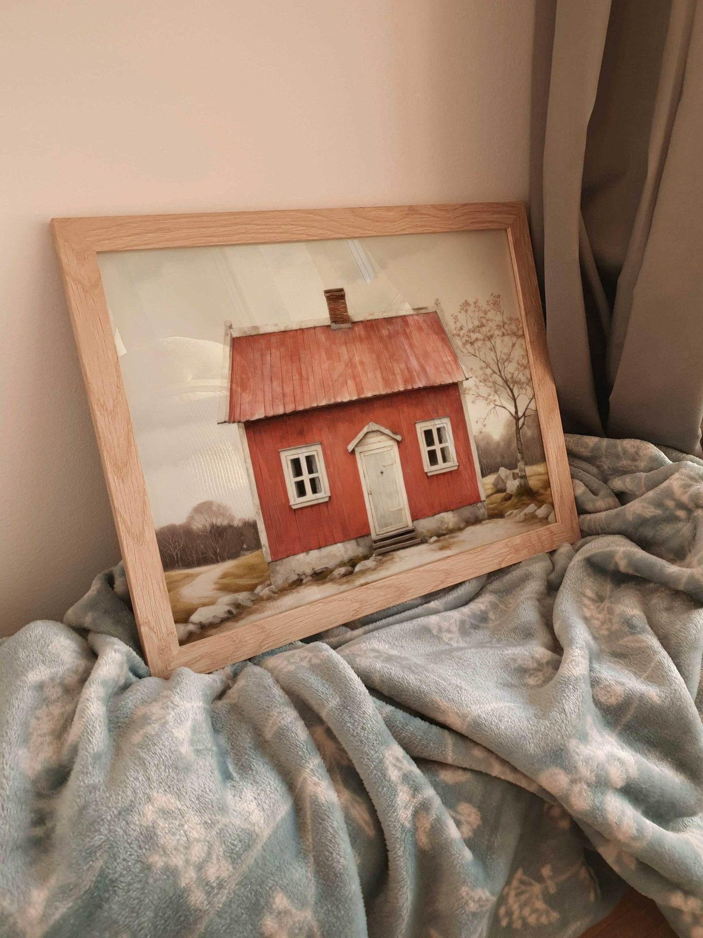 Swedish Cottage Print, Rustic Country House Art, Farmhouse Home Decor - WildfieldPrints