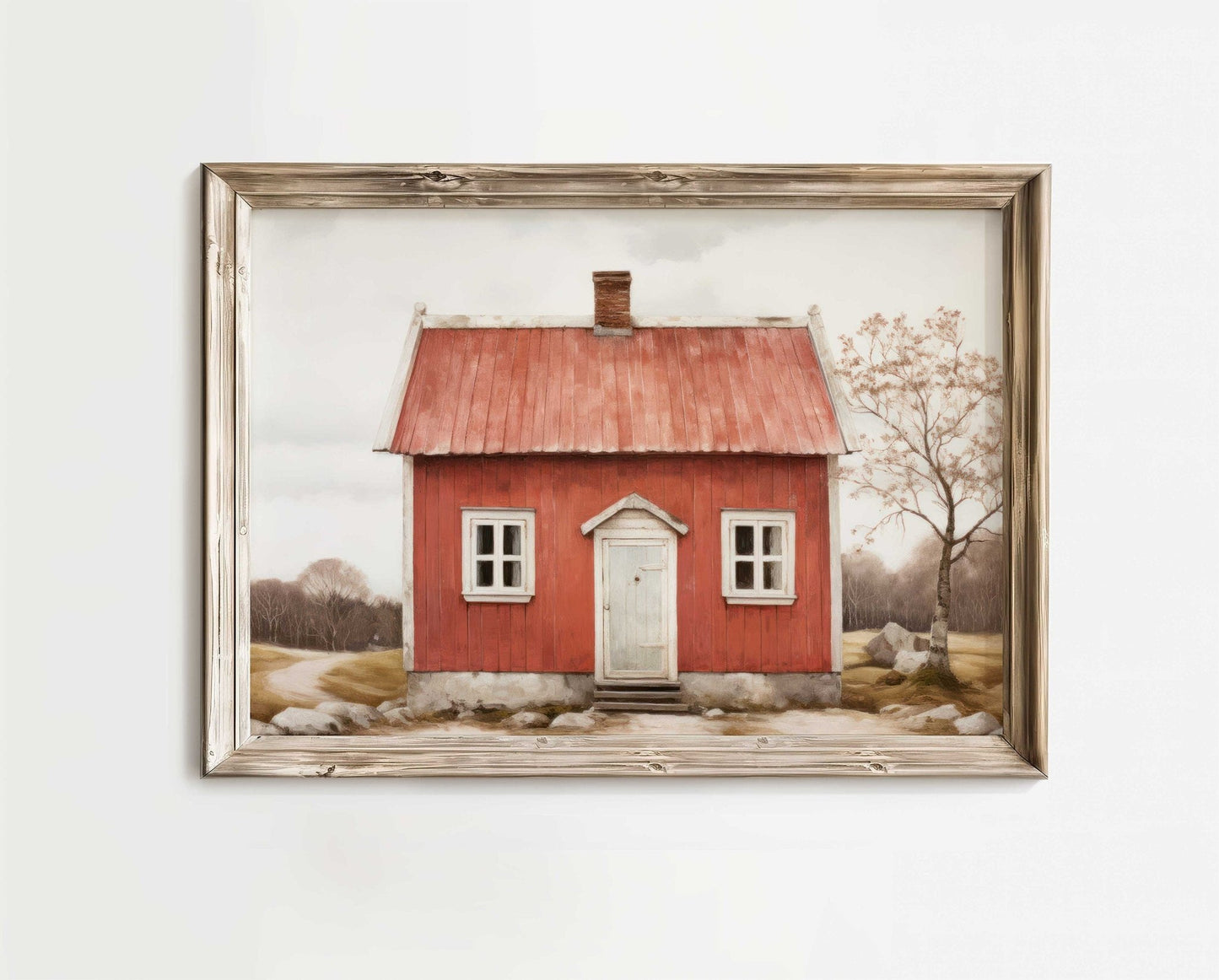 Swedish Cottage Print, Rustic Country House Art, Farmhouse Home Decor - WildfieldPrints