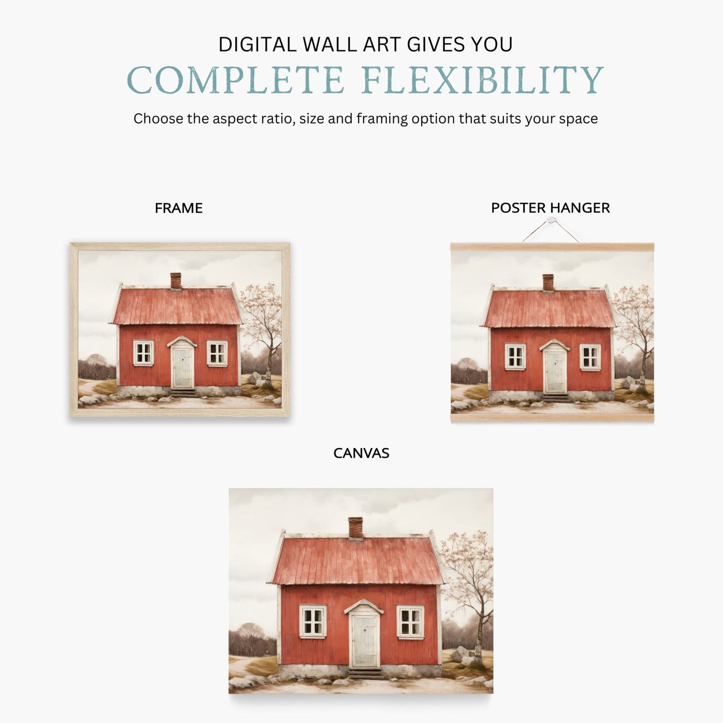 Swedish Cottage Print, Rustic Country House Art, Farmhouse Home Decor - WildfieldPrints