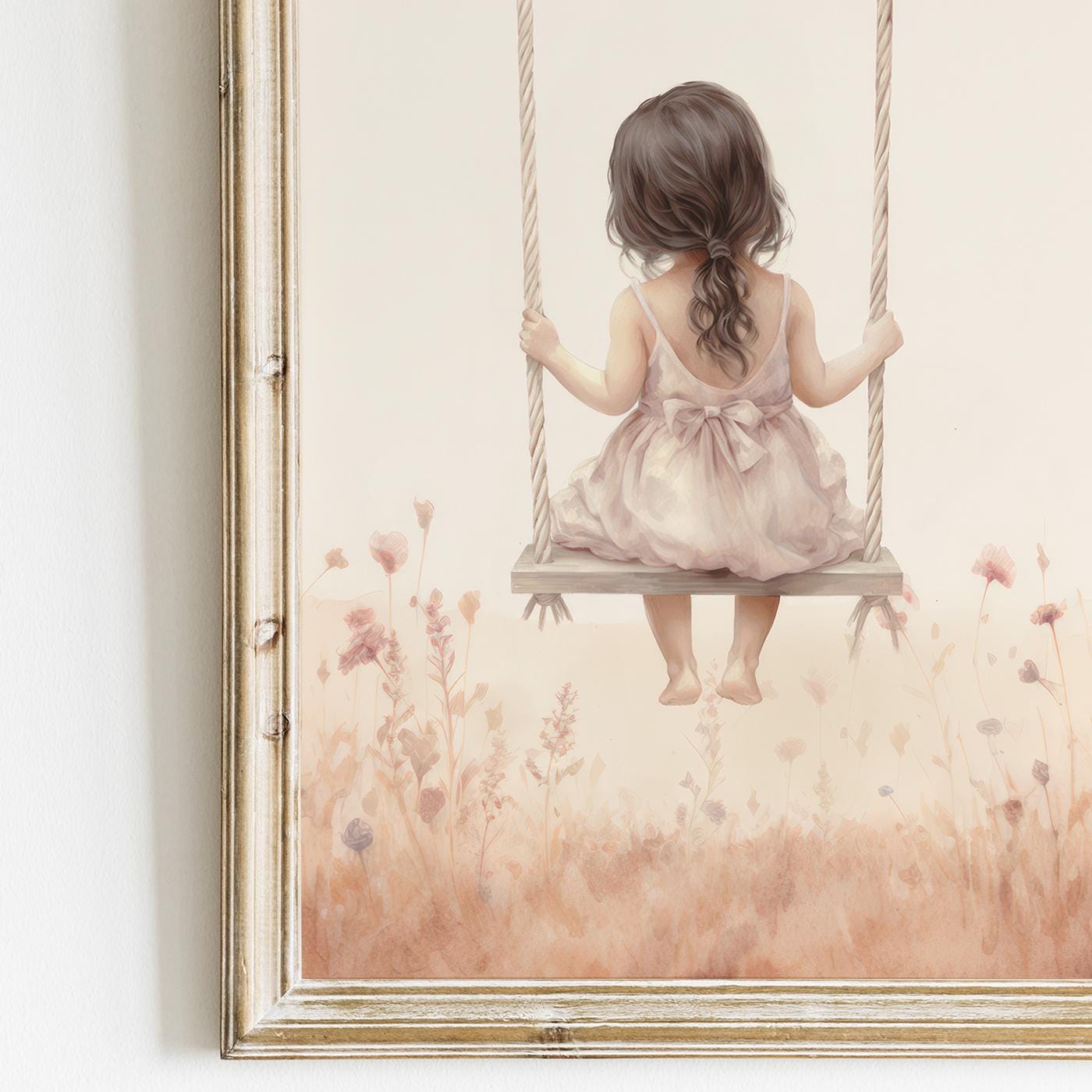 Swing Nursery Prints, Floral Girl Art, Whimsical Bedroom Decor - WildfieldPrints