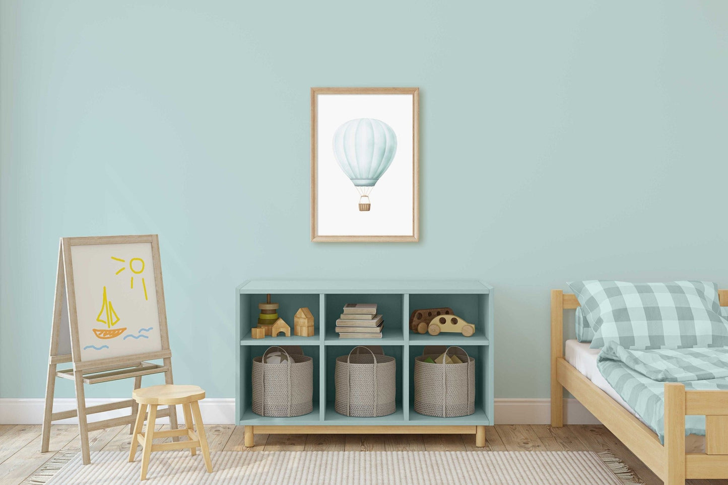 Teal Hot Air Balloon Nursery Decor, Vintage Wall Art, Pastel Print - WildfieldPrints
