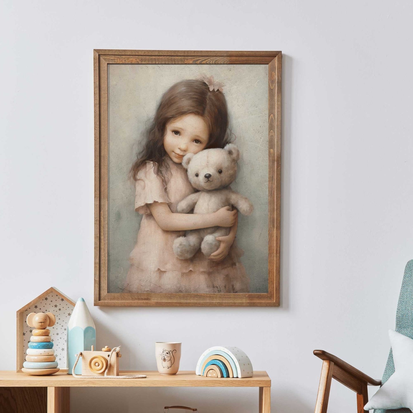 Teddy Bear Nursery Decor, Charming Girls Room Accent, Wall Art - WildfieldPrints
