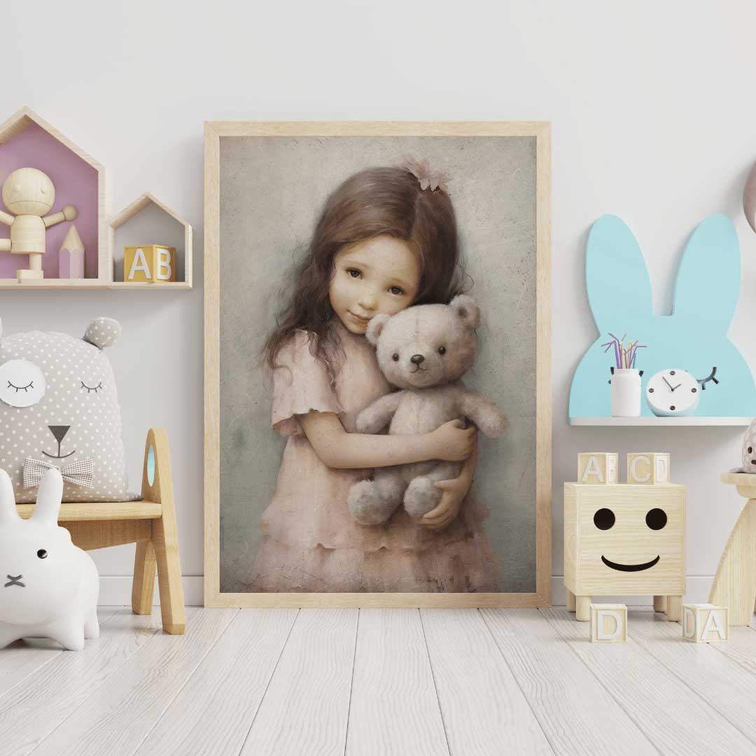 Teddy Bear Nursery Decor, Charming Girls Room Accent, Wall Art - WildfieldPrints