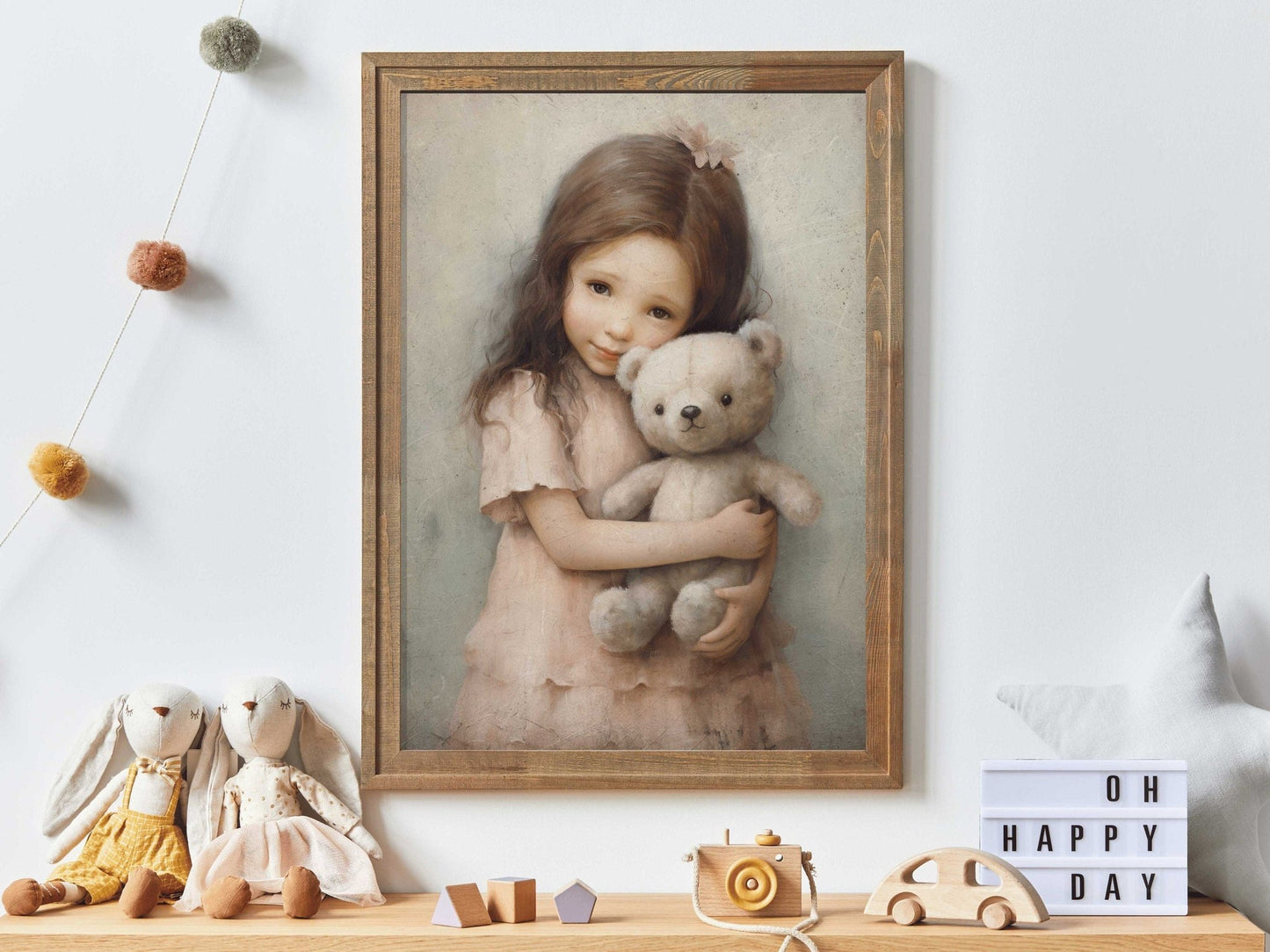 Teddy Bear Nursery Decor, Charming Girls Room Accent, Wall Art - WildfieldPrints