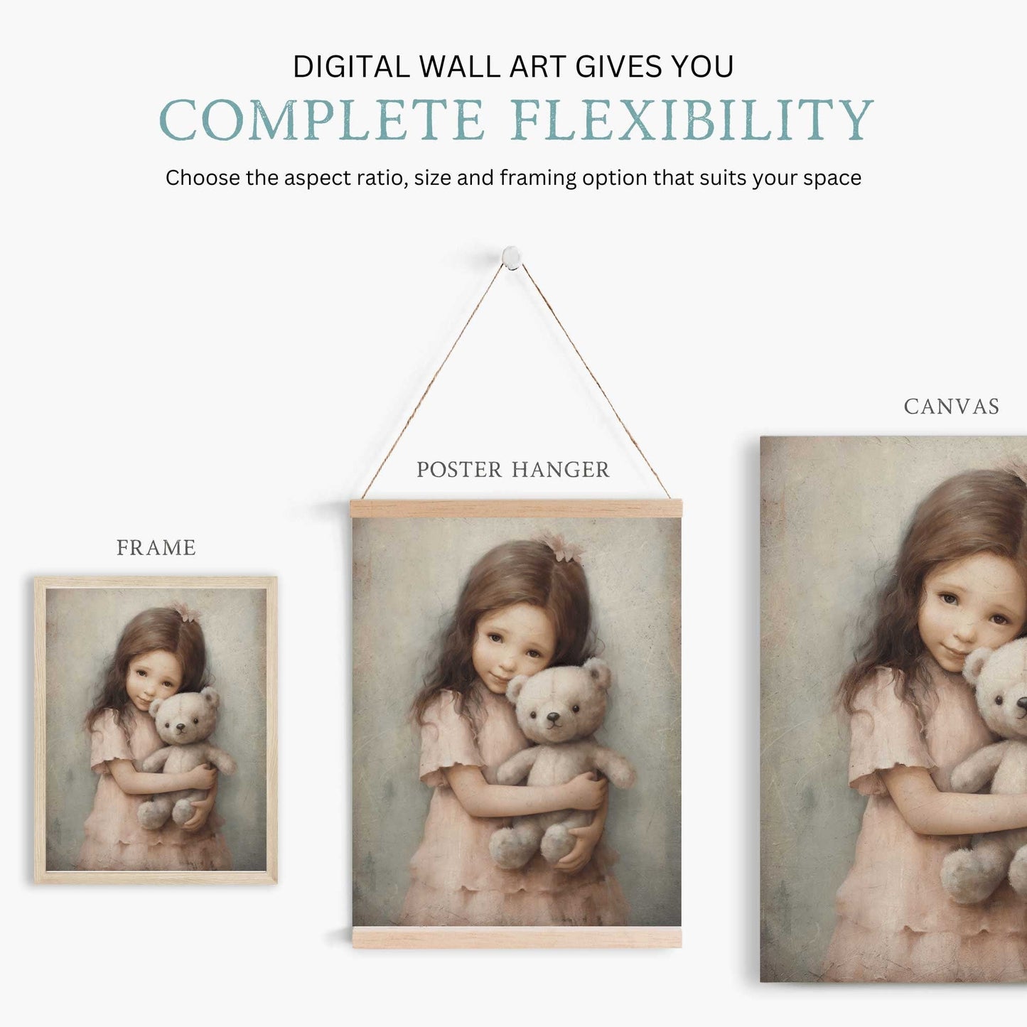 Teddy Bear Nursery Decor, Charming Girls Room Accent, Wall Art - WildfieldPrints