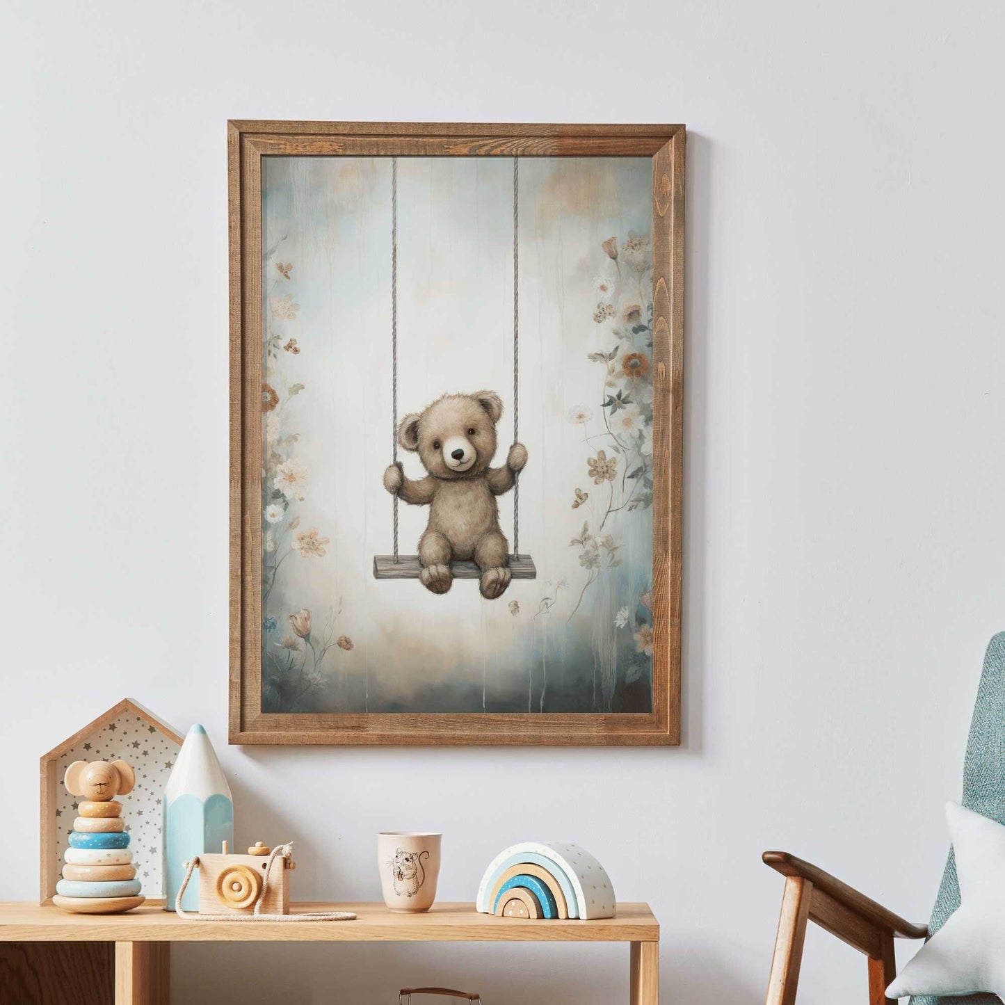 Teddy Bear Nursery Decor, Cute Vintage Baby Room Art, Rustic Design - WildfieldPrints