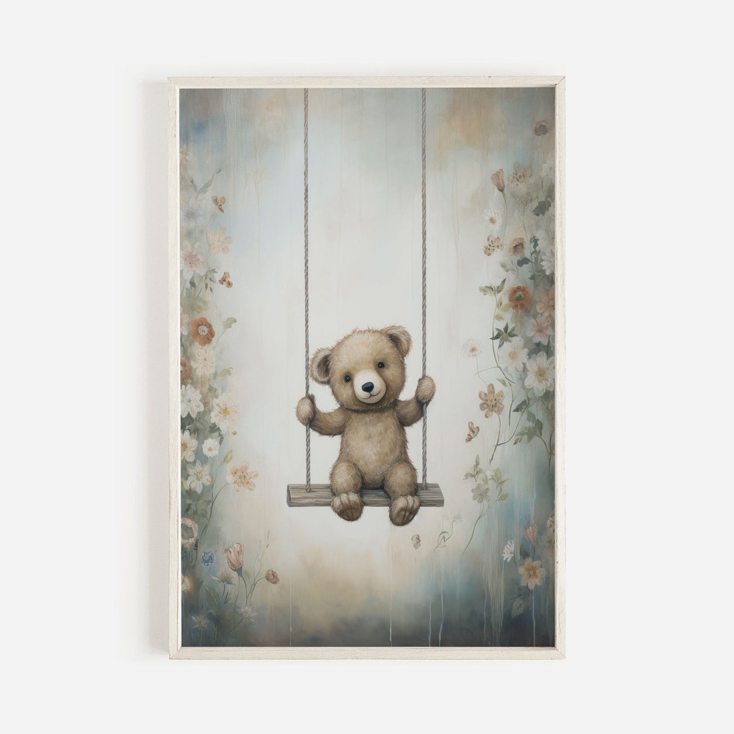 Teddy Bear Nursery Decor, Cute Vintage Baby Room Art, Rustic Design - WildfieldPrints