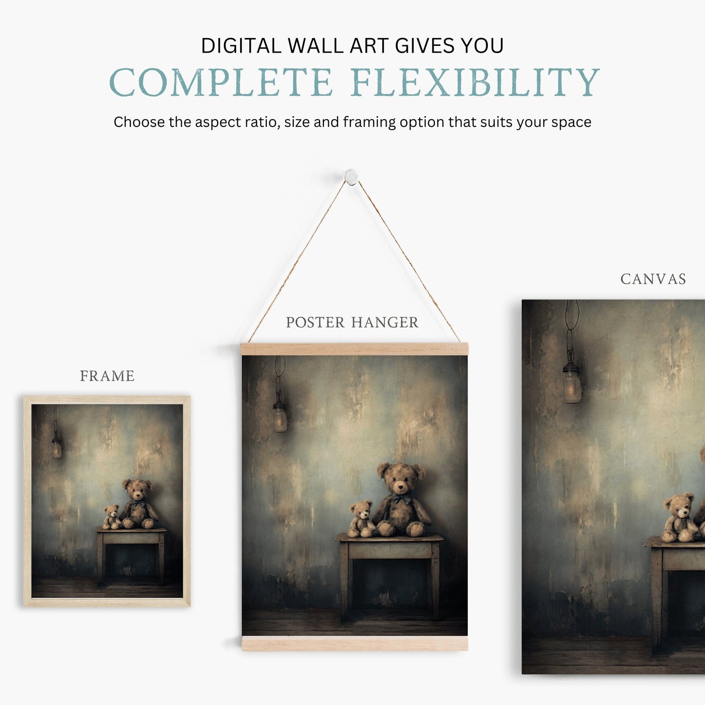 Teddy Bear Nursery Decor, Rustic Kids Room Art, Vintage Wall Decor - WildfieldPrints