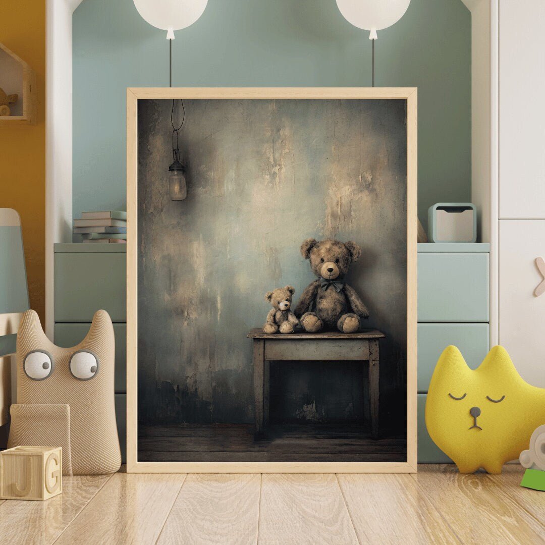 Teddy Bear Nursery Decor, Rustic Kids Room Art, Vintage Wall Decor - WildfieldPrints