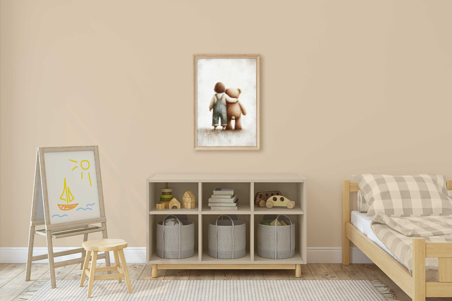 Teddy Bear Nursery Print, Rustic Girls Room Decor, Cute Bedroom Art - WildfieldPrints