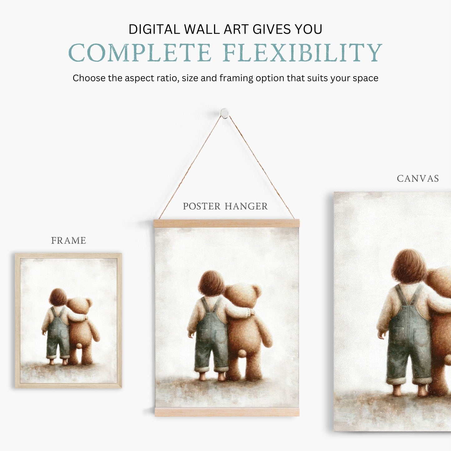 Teddy Bear Nursery Print, Rustic Girls Room Decor, Cute Bedroom Art - WildfieldPrints