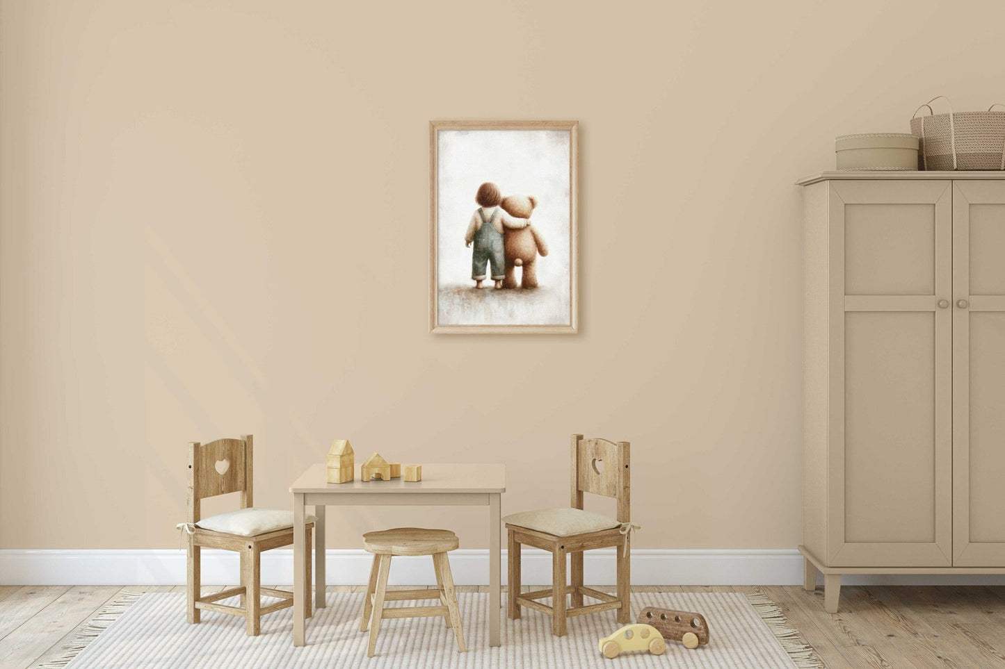 Teddy Bear Nursery Print, Rustic Girls Room Decor, Cute Bedroom Art - WildfieldPrints