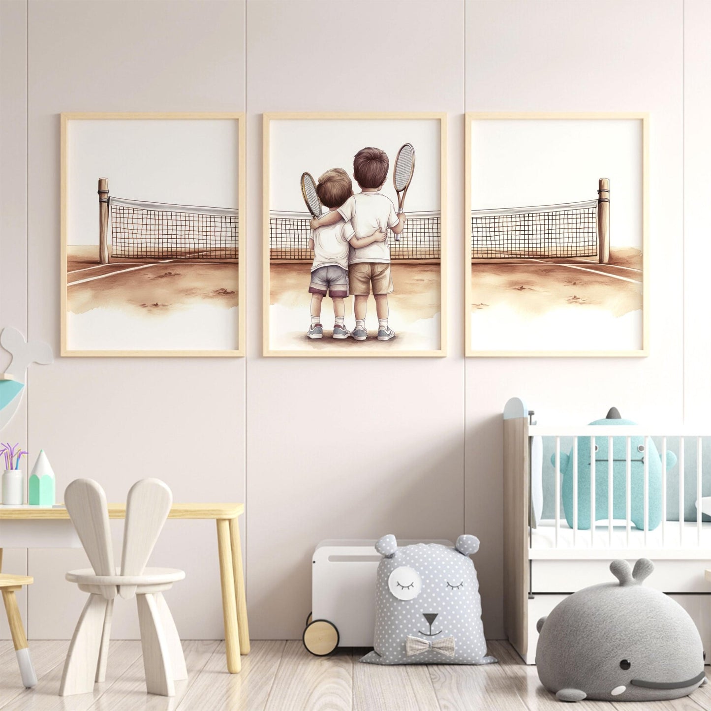 Tennis Nursery Decor, Tennis Boys Room Prints, Brother Wall Art, Brother Room Set of 3, Kids Tennis Gift, Printable Sports Nursery Wall Art - My Store