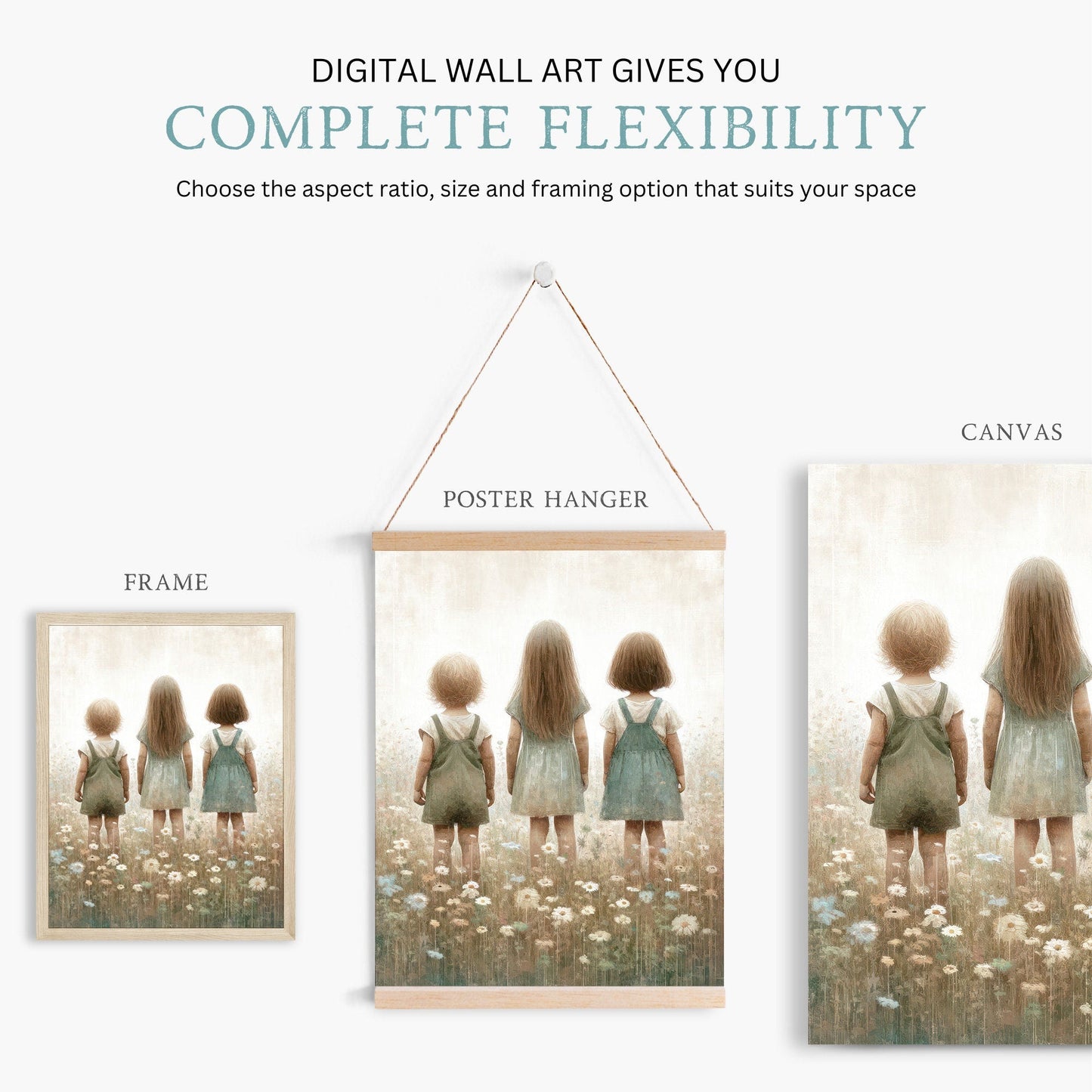 Three Sisters Print, Sisterhood Wall Art, Vintage Room Decor - WildfieldPrints