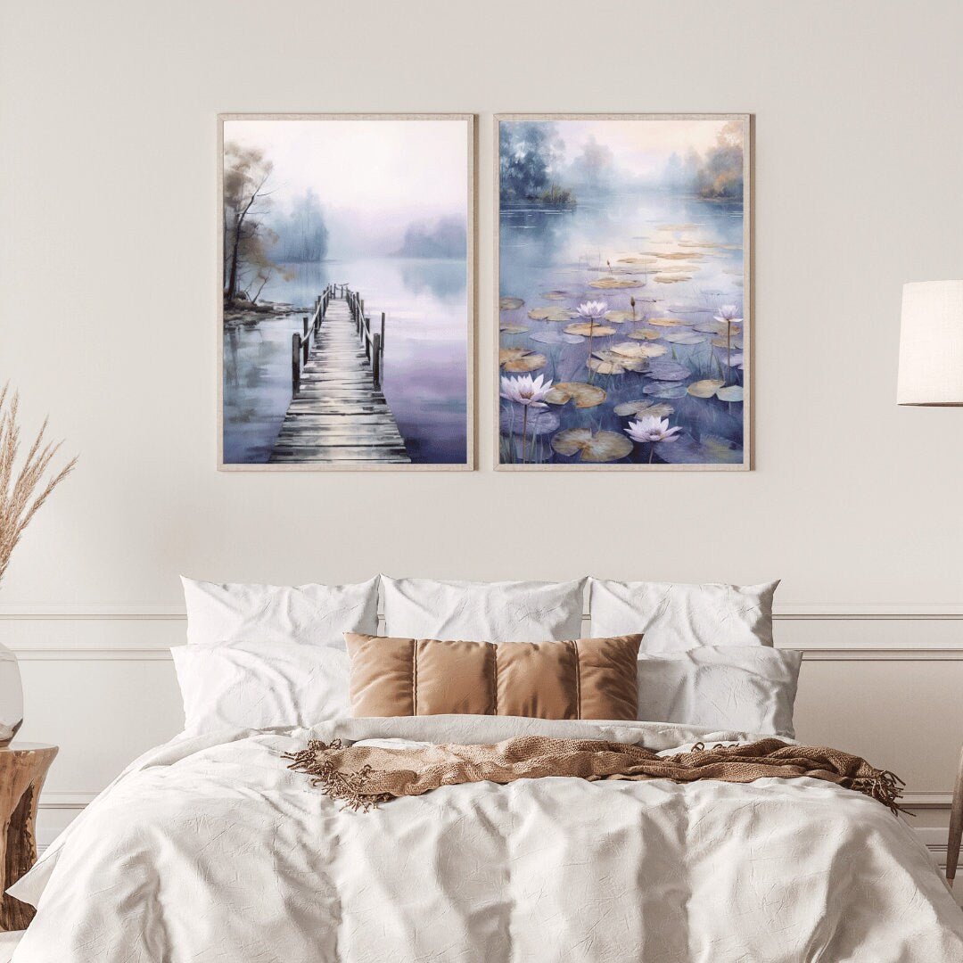 Tranquil Lake Watercolor Wall Art, Serene Home Decor - WildfieldPrints