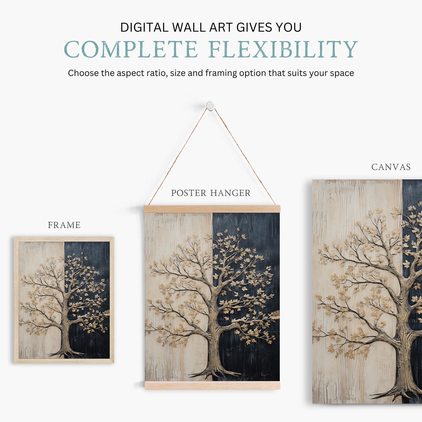 Tree Wall Art, Rustic Nature Decor, Abstract Painting - WildfieldPrints