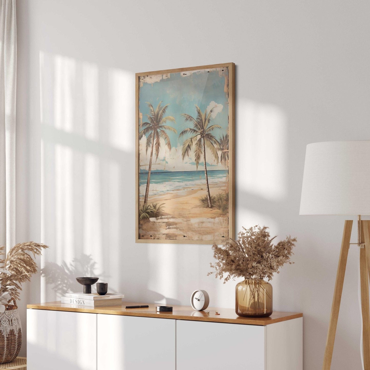 Tropical Beach Painting, Vintage Wall Art, Palm Tree Home Decor - WildfieldPrints