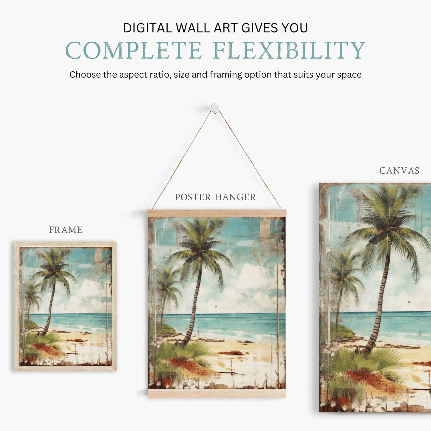 Tropical Beach Print, Vintage Palm Tree Art, Rustic Coastal Decor - WildfieldPrints