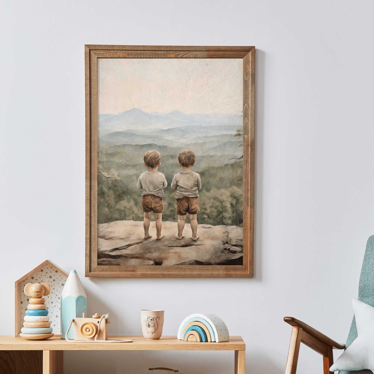 Twin Boys Wall Art, Adventure Nursery Decor, Brothers Print - WildfieldPrints