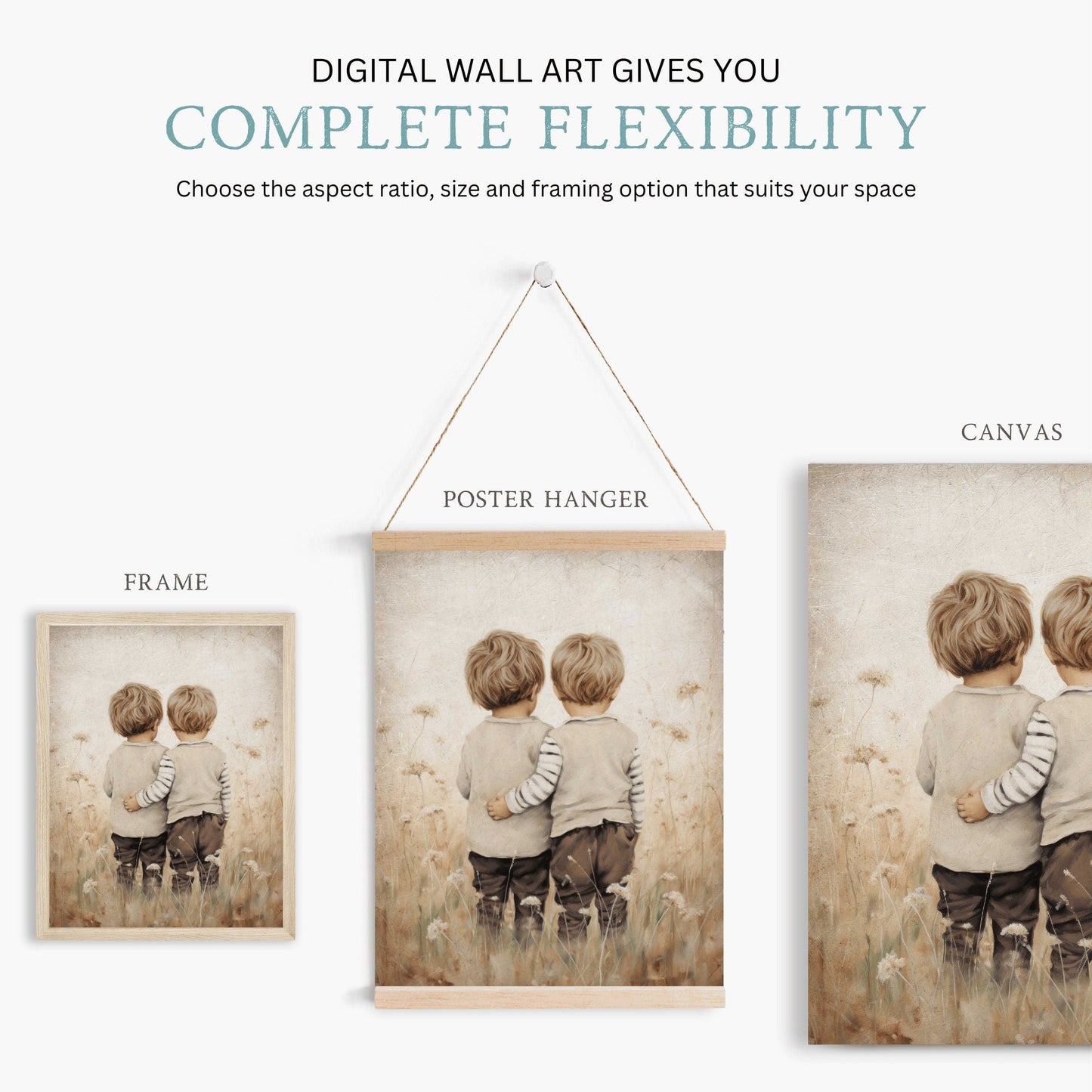 Twin Brothers Wall Art, Rustic Bedroom Decor for Boys - WildfieldPrints