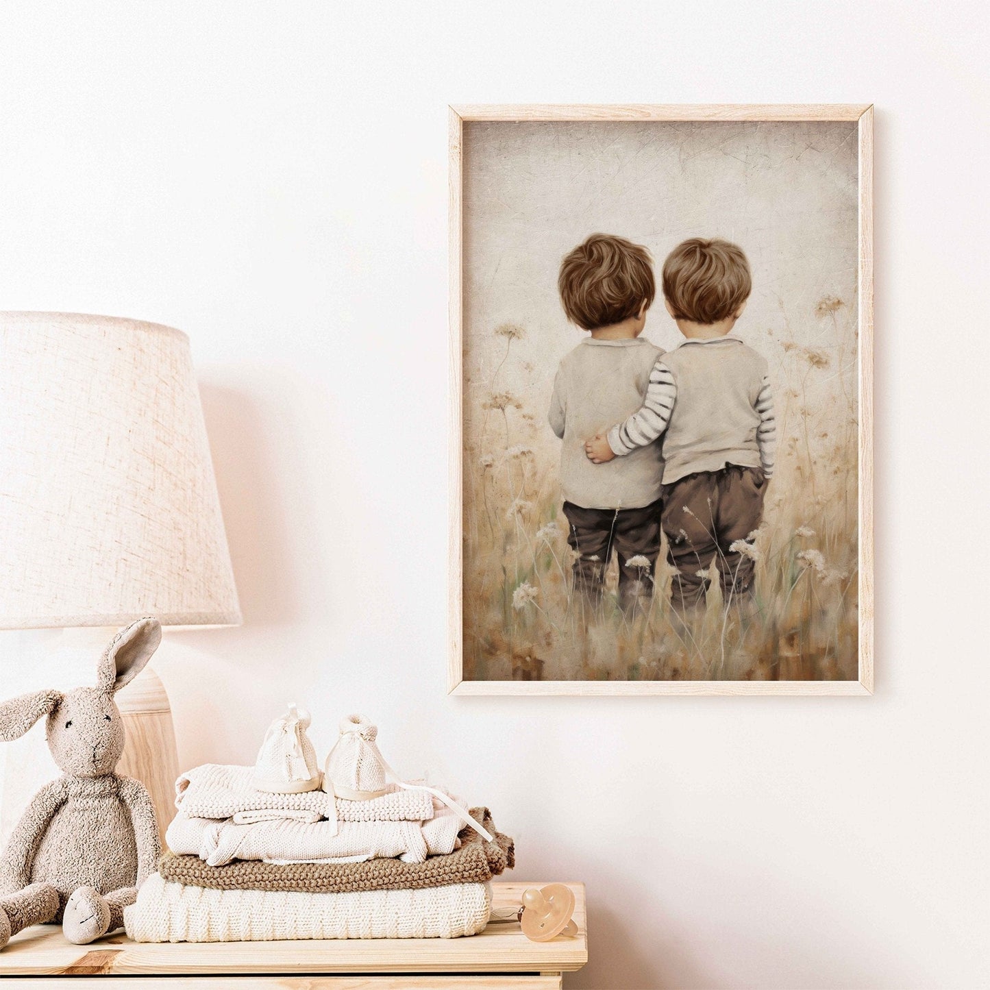 Twin Brothers Wall Art, Rustic Boys Room Decor, Whimsical Prints - WildfieldPrints