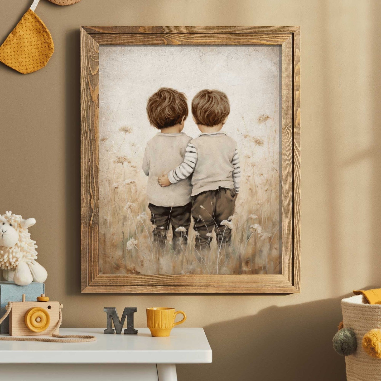 Twin Brothers Wall Art, Rustic Boys Room Decor, Whimsical Prints - WildfieldPrints