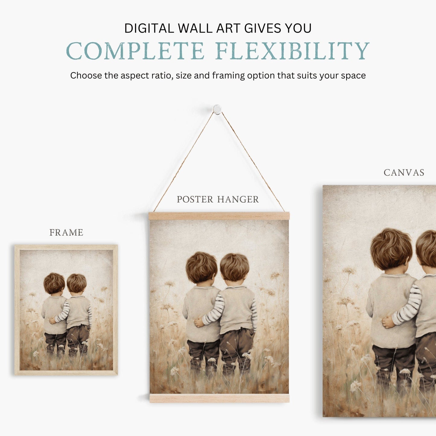 Twin Brothers Wall Art, Rustic Boys Room Decor, Whimsical Prints - WildfieldPrints