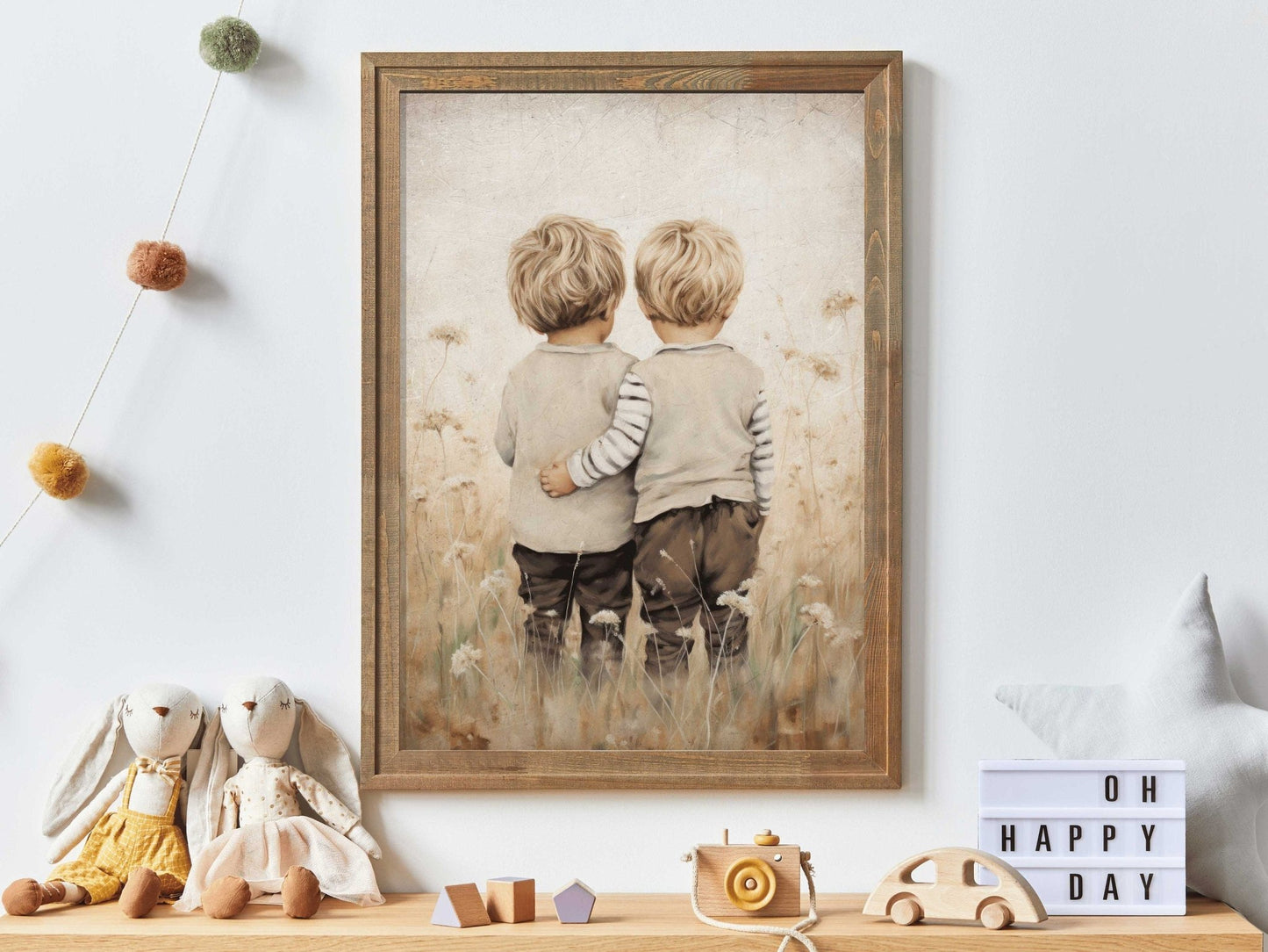 Twin Brothers Wall Art, Rustic Boys Room Decor, Whimsical Prints - WildfieldPrints