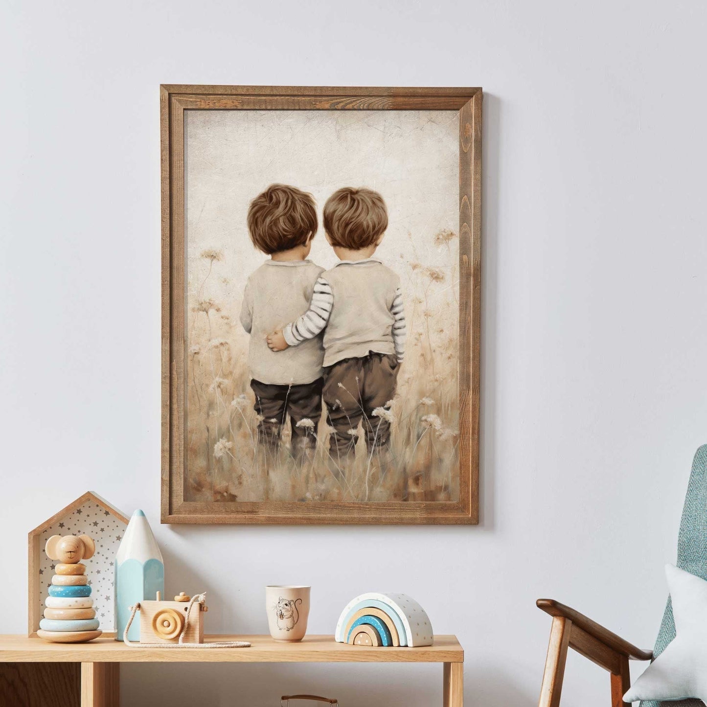 Twin Brothers Wall Art, Rustic Boys Room Decor, Whimsical Prints - WildfieldPrints