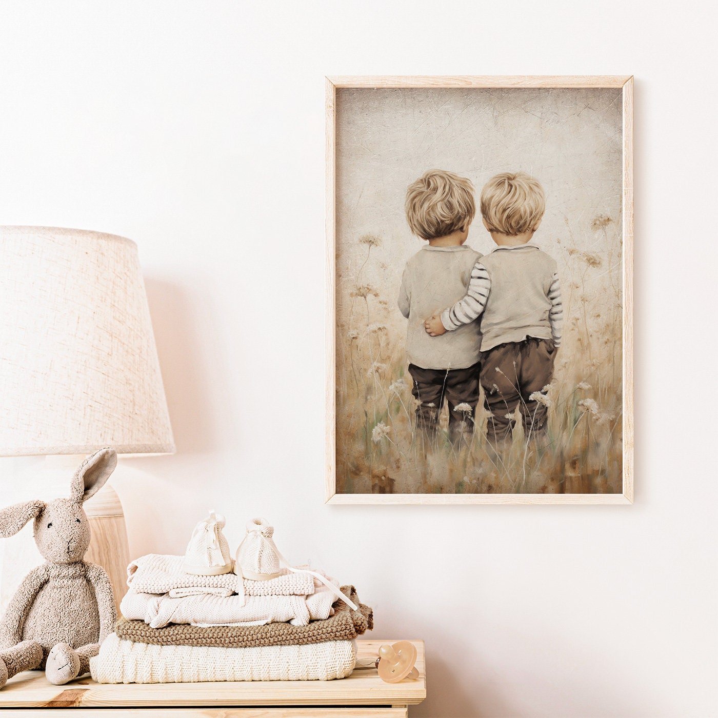 Twin Brothers Wall Art, Rustic Boys Room Decor, Whimsical Prints - WildfieldPrints
