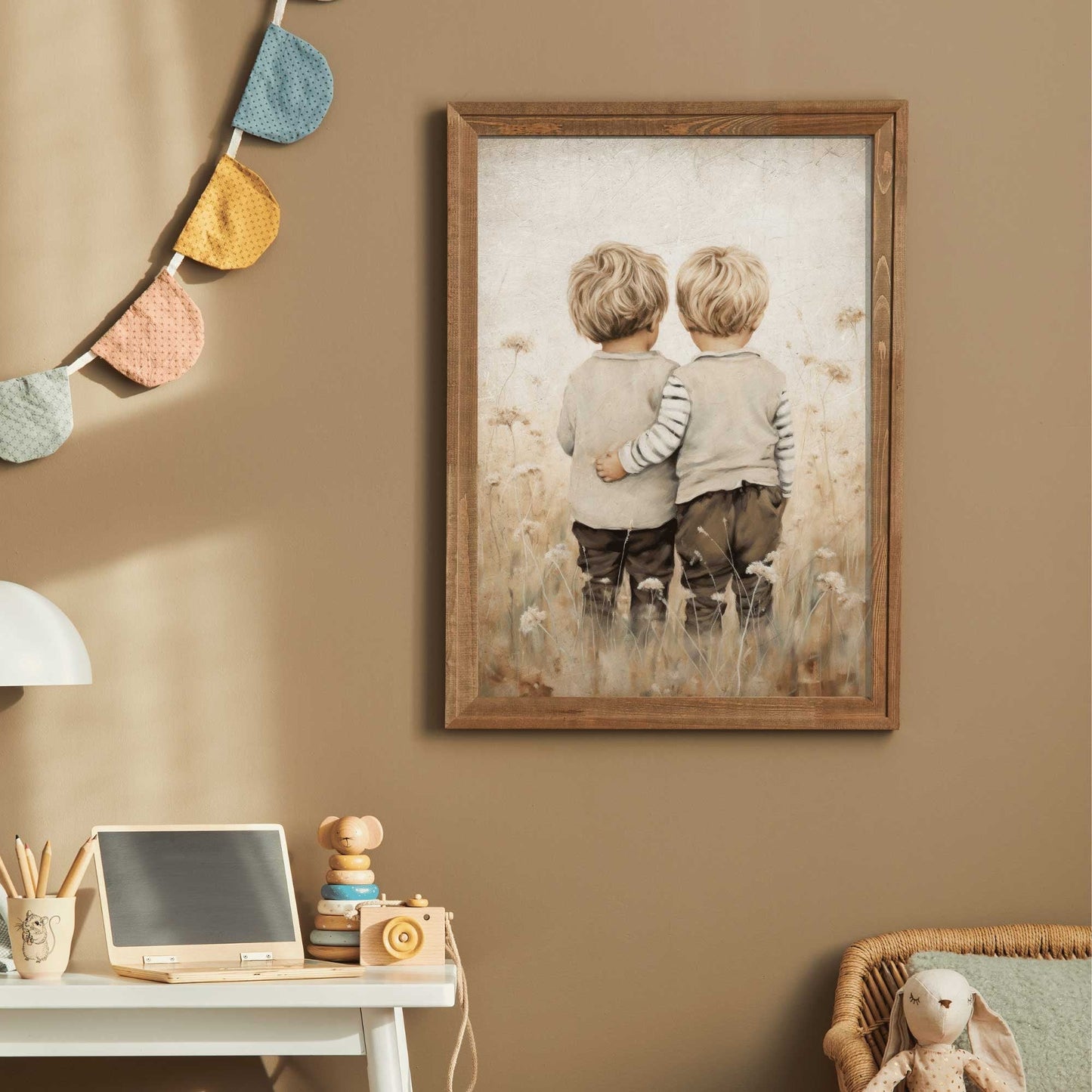 Twin Brothers Wall Art, Rustic Boys Room Decor, Whimsical Prints - WildfieldPrints