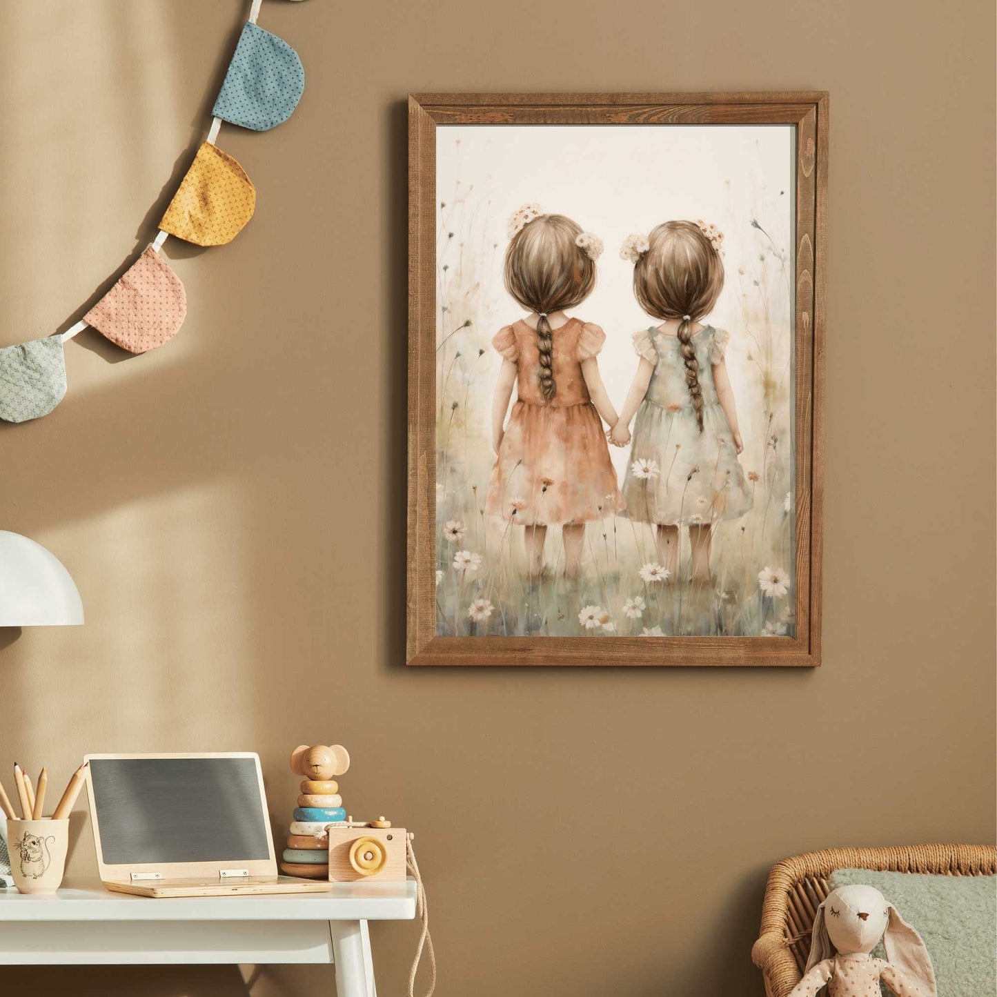Twin Sisters Wall Art, Vintage Floral Decor, Friendship Room Print - WildfieldPrints