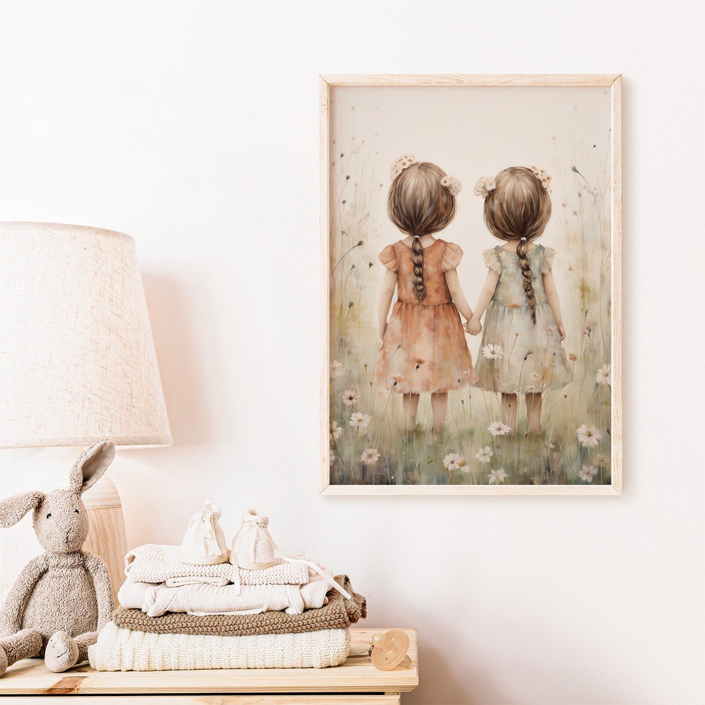 Twin Sisters Wall Art, Vintage Floral Decor, Friendship Room Print - WildfieldPrints