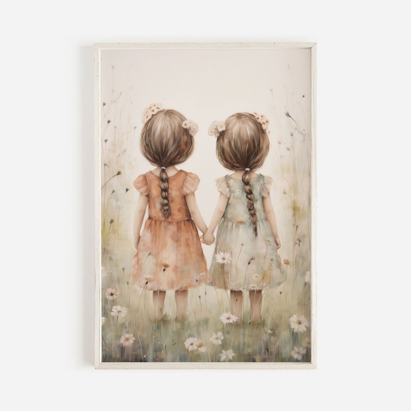 Twin Sisters Wall Art, Vintage Floral Decor, Friendship Room Print - WildfieldPrints