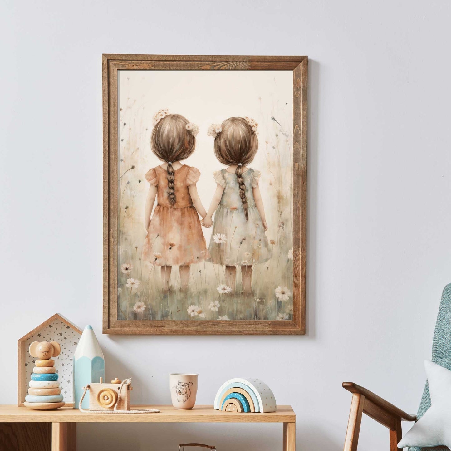 Twin Sisters Wall Art, Vintage Floral Decor, Friendship Room Print - WildfieldPrints
