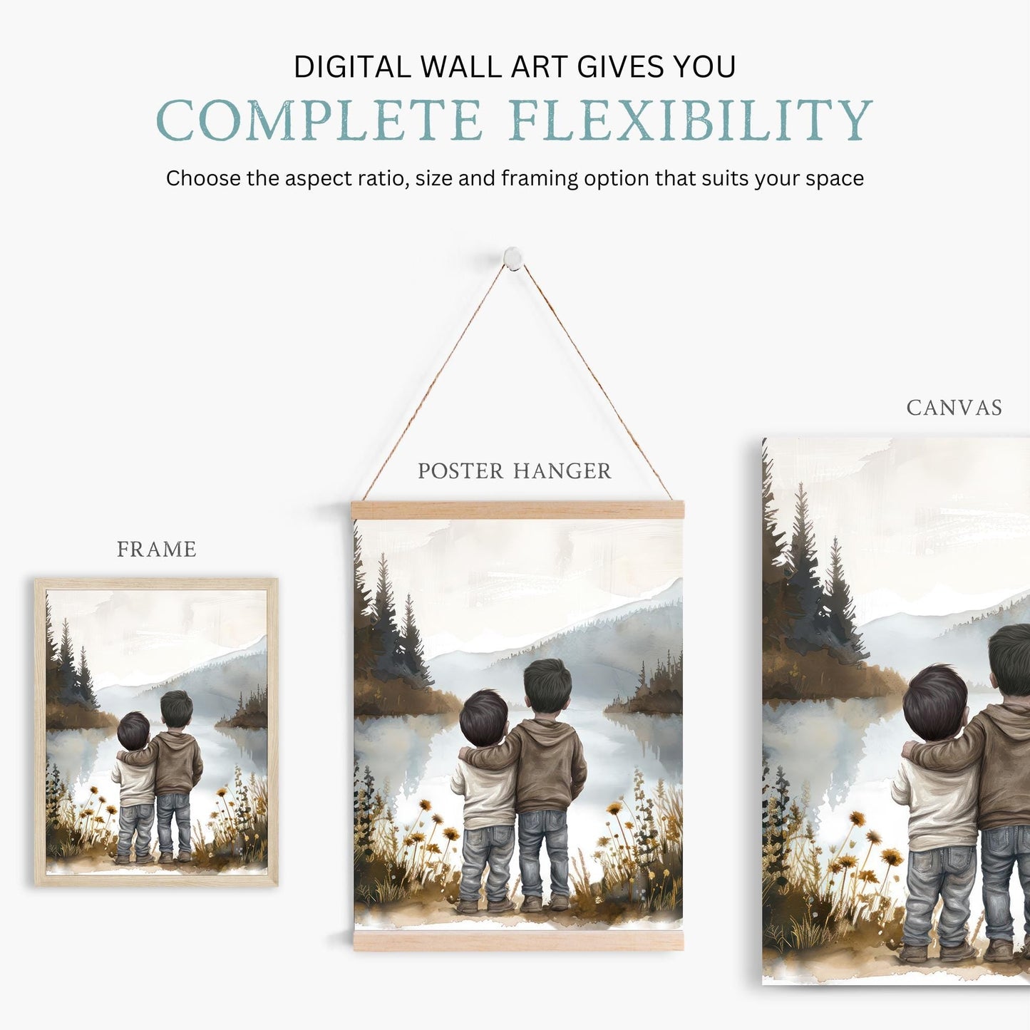 Two Little Brothers Print, Lake Nursery Decor, Brother Wall Art - WildfieldPrints