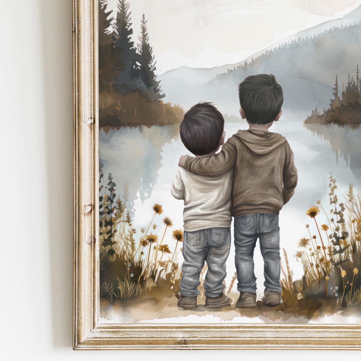 Two Little Brothers Print, Lake Nursery Decor, Brother Wall Art - WildfieldPrints