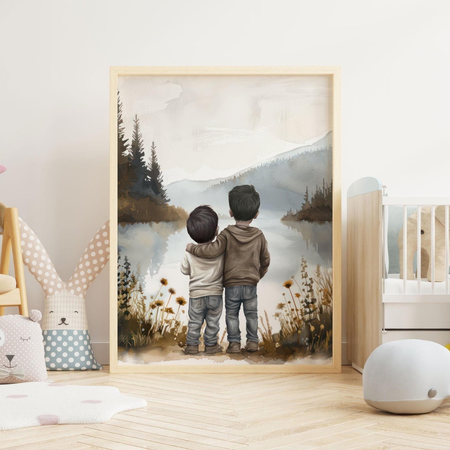 Two Little Brothers Print, Lake Nursery Decor, Brother Wall Art - WildfieldPrints