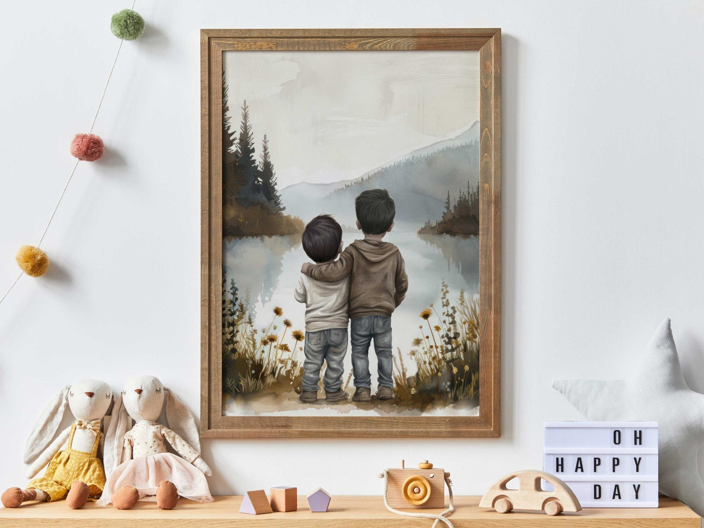 Two Little Brothers Print, Lake Nursery Decor, Brother Wall Art - WildfieldPrints