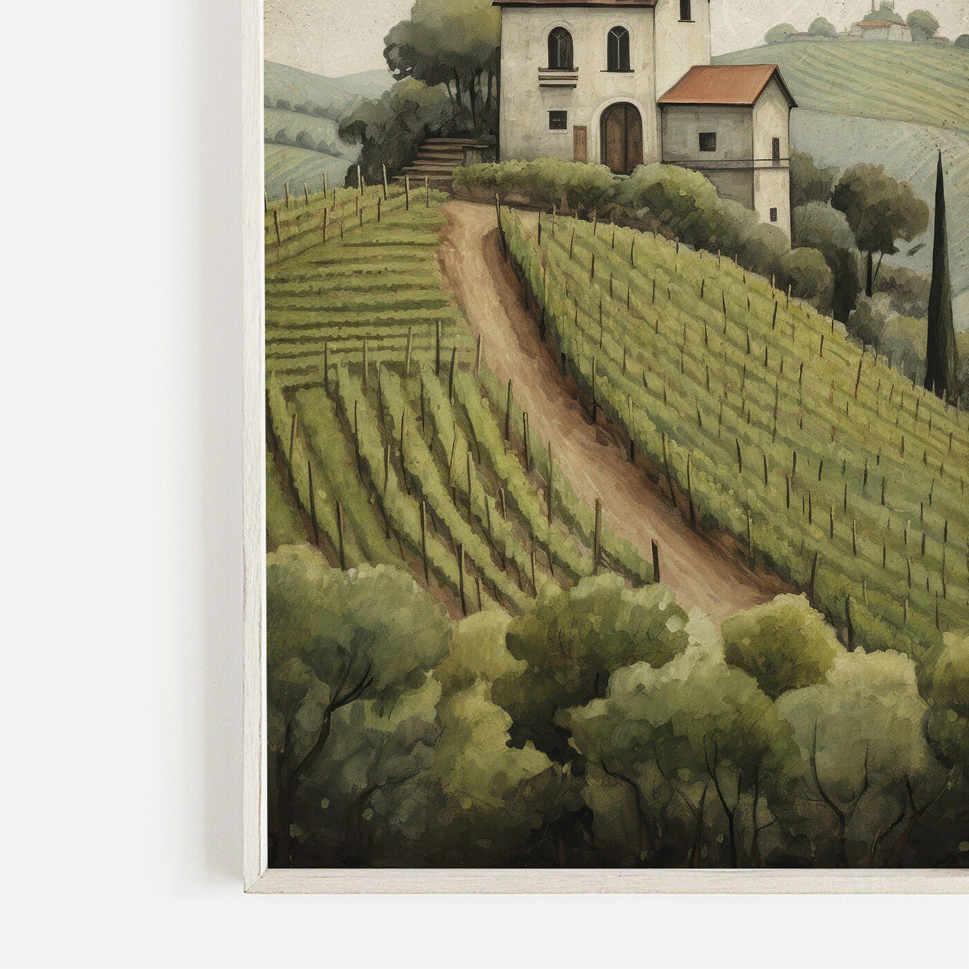 Vineyard Art Print, Rustic Mediterranean Wall Decor, Country Landscape - WildfieldPrints