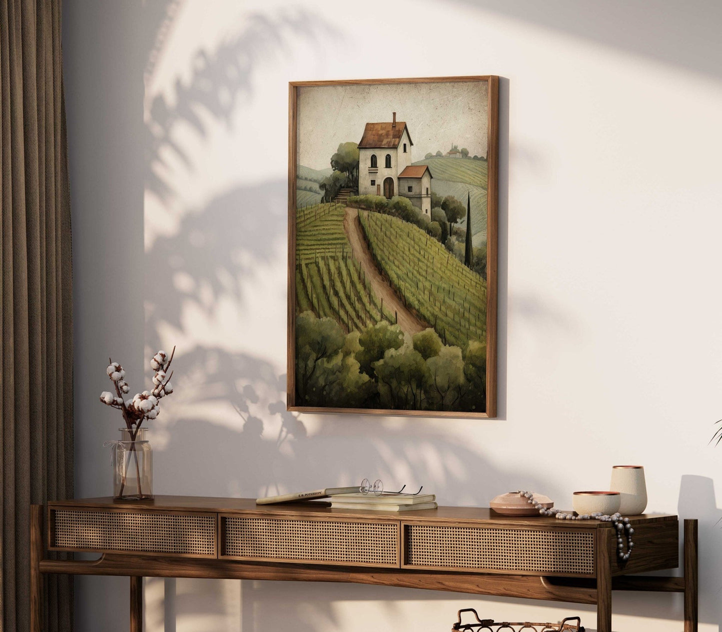 Vineyard Art Print, Rustic Mediterranean Wall Decor, Country Landscape - WildfieldPrints