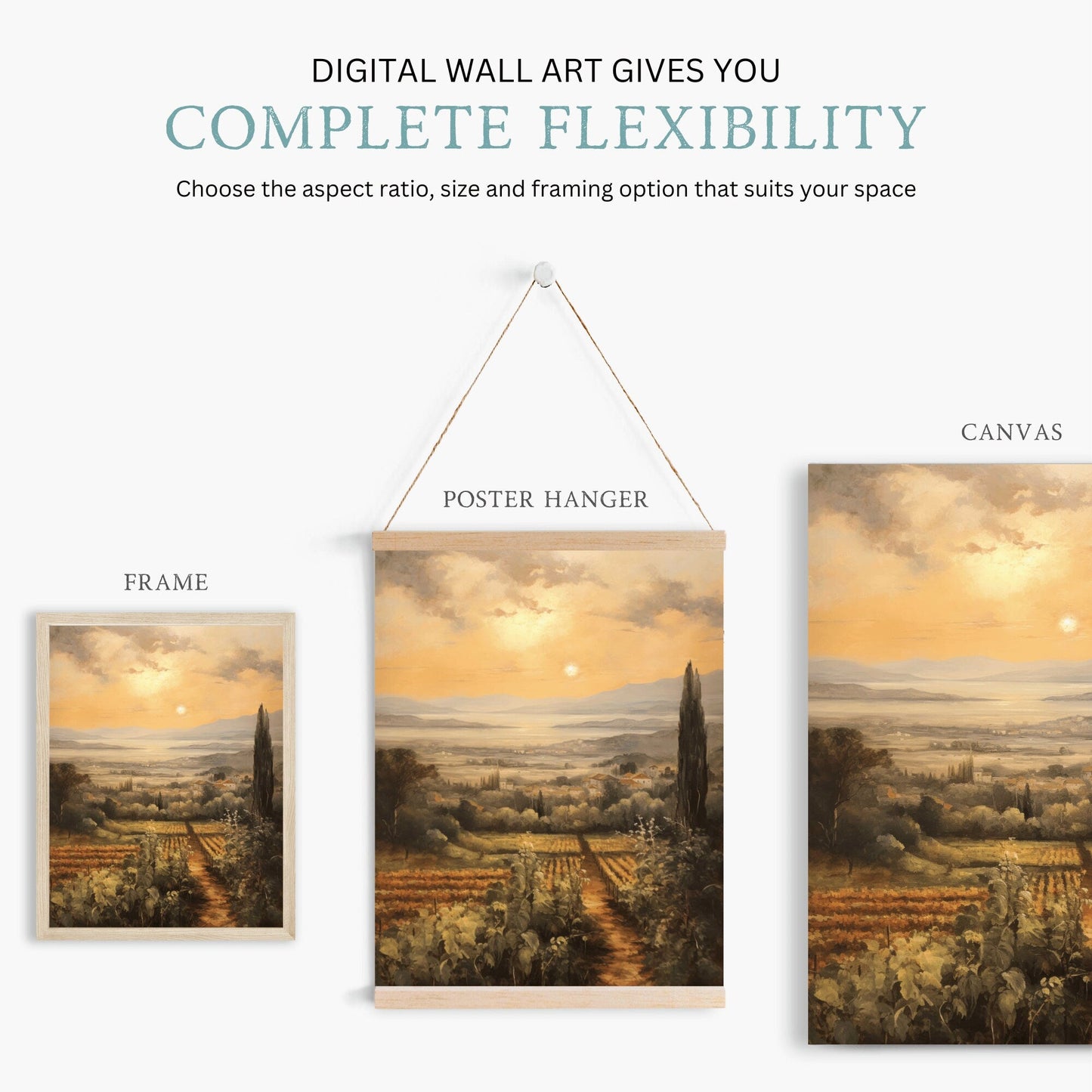 Vineyard Landscape Art, Mediterranean Style Decor, Rustic Nature Print - WildfieldPrints
